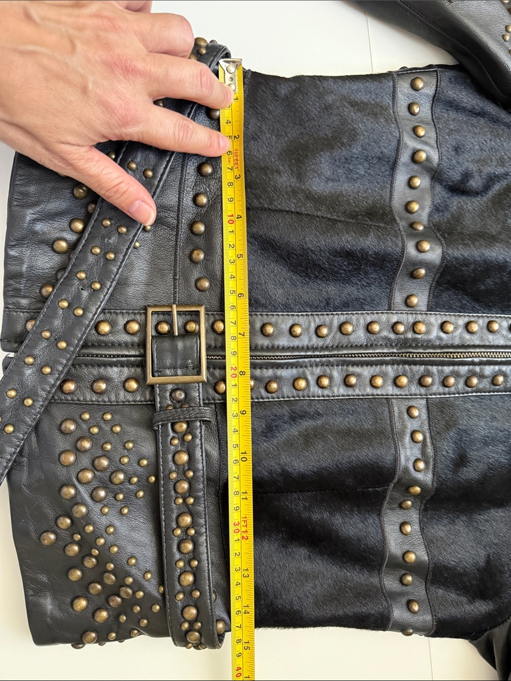 RARE Vintage CACHÉ Studded Leather Cowhide Fur Jacket Y2K Archival Mob Wife - Picture 13 of 14
